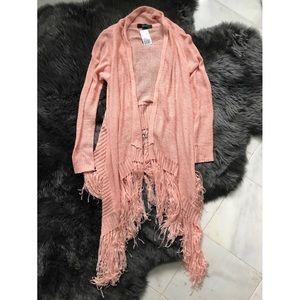 Forever 21 pink peach fringe cardigan